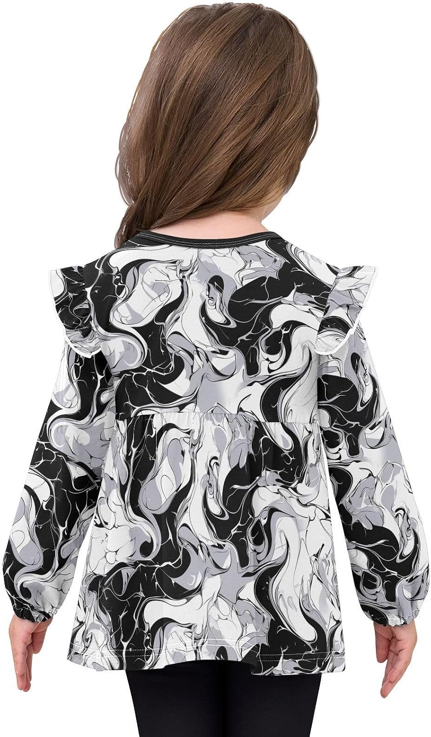 visesunny Toddler Clothes for Girls Mixed Ink Watercolor Pattern Long Sleeve Fall Shirts Cotton Top with Ruffle Collar