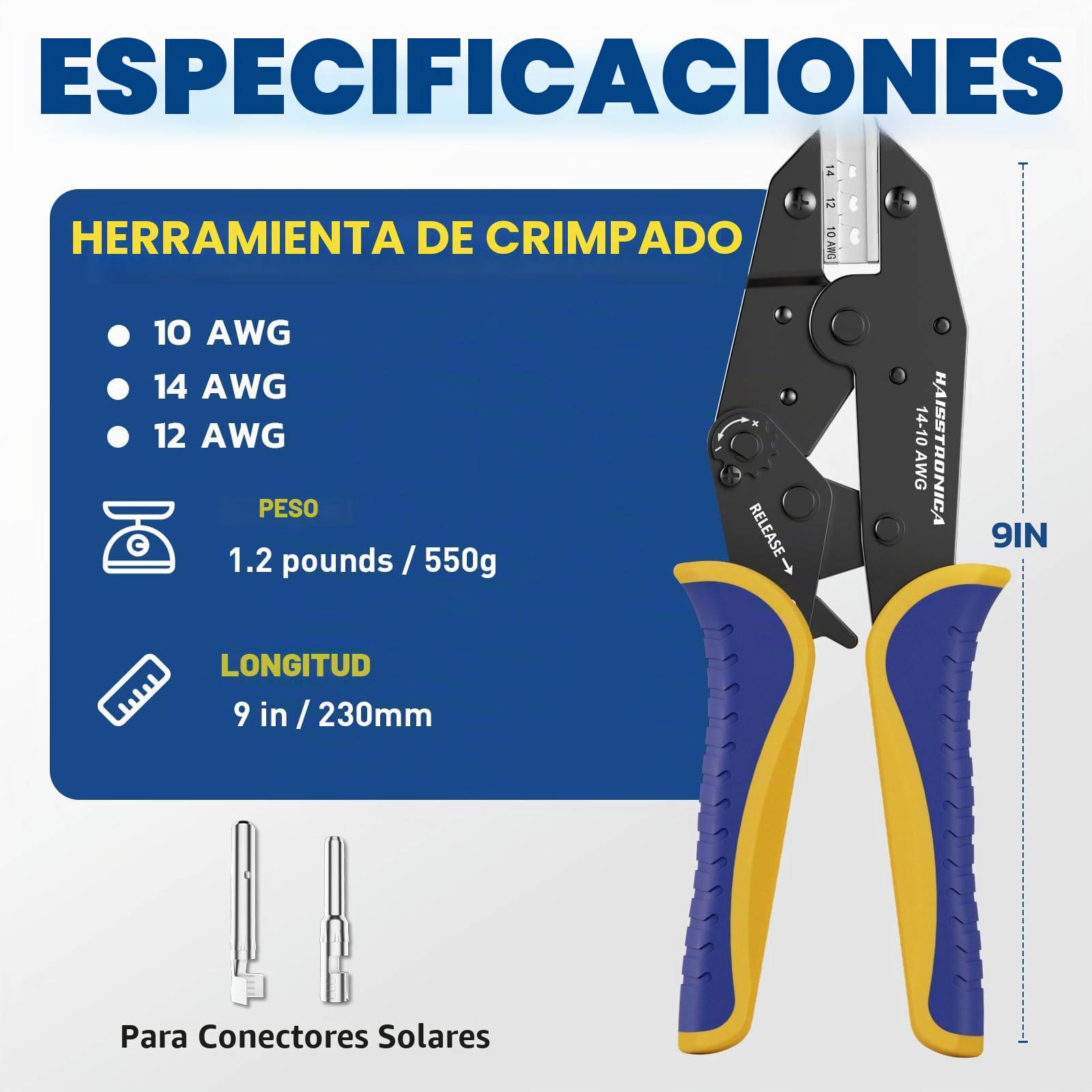 Crimpadora para Conectores Solares 2,5–6 mm² (AWG14–10), Herramienta de Crimpado para Cables Solares PV