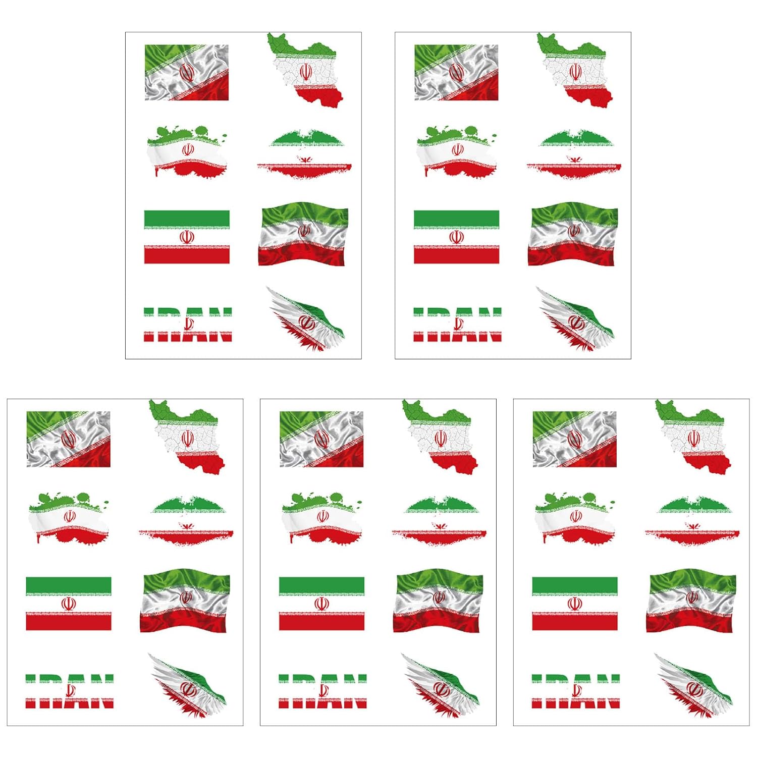 CARGEN National Flag Temporary Tattoos - 5 Sheets 8 Patterns Iran Flag Tattoos for Iranian Football Match World Cup Ball Game Great on Arm Face Shoulder for Kids Adults Party Festival