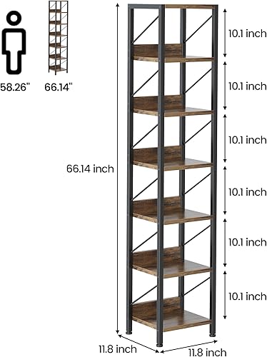 Miniatura 2 de IDEALHOUSE Estantería estrecha para libros, estante de almacenamiento alto y delgado de 6 niveles, estantes de pie con marco de metal, estantes de