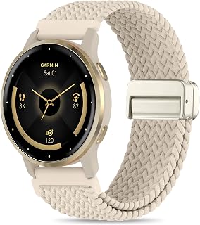 18mm Magnetic Braided Nylon Band Compatible with Garmin Venu 3S/Venu 4 41mm/Venu 2S/Vivoactive 4S/Vivomove 3S/Forerunner 255S/Forerunner 265S, Quick Release Stretchy Strap for Women Men