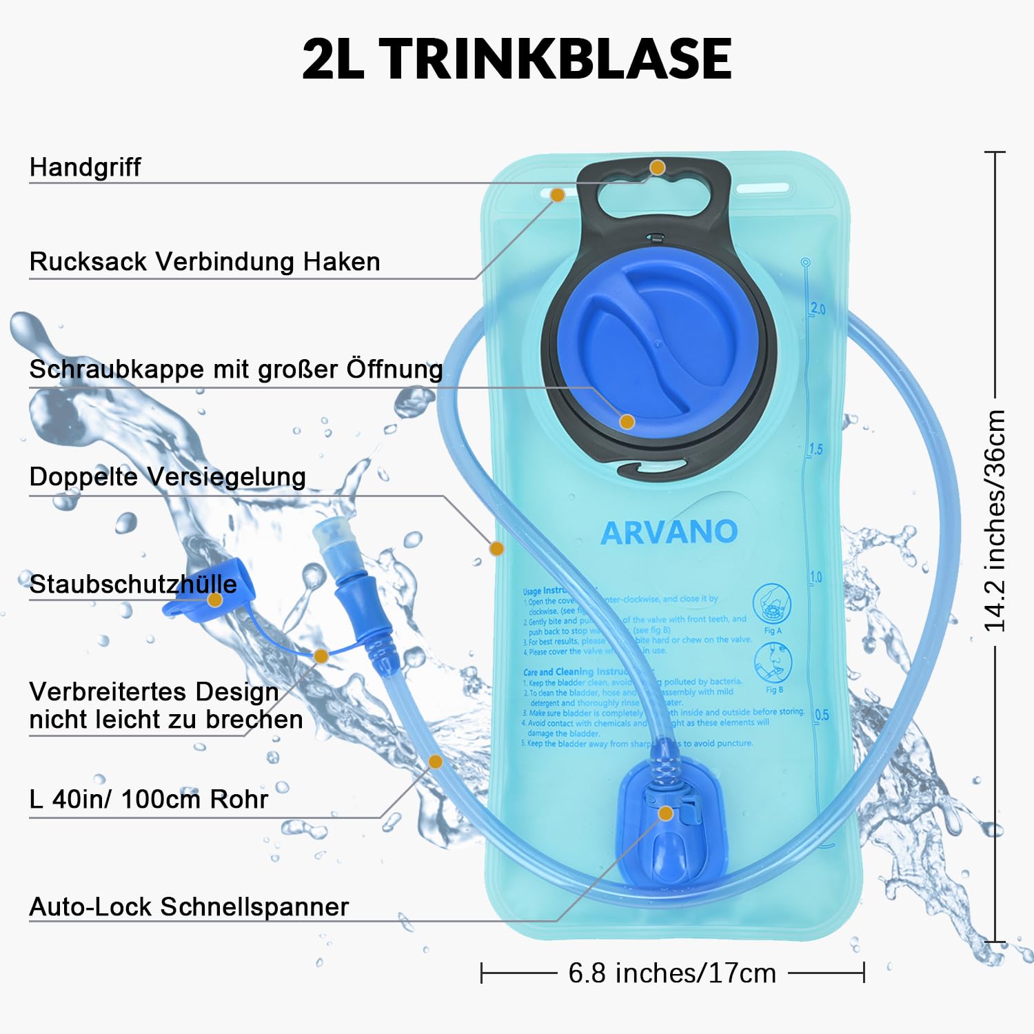 Trinkrucksack Fahrradrucksack mit Trinkblase 2l für Damen & Herren, Leicht Laufrucksack Wasserrucksack 15L MTB Fahrrad Rucksack Klein Wanderrucksack Skirucksack