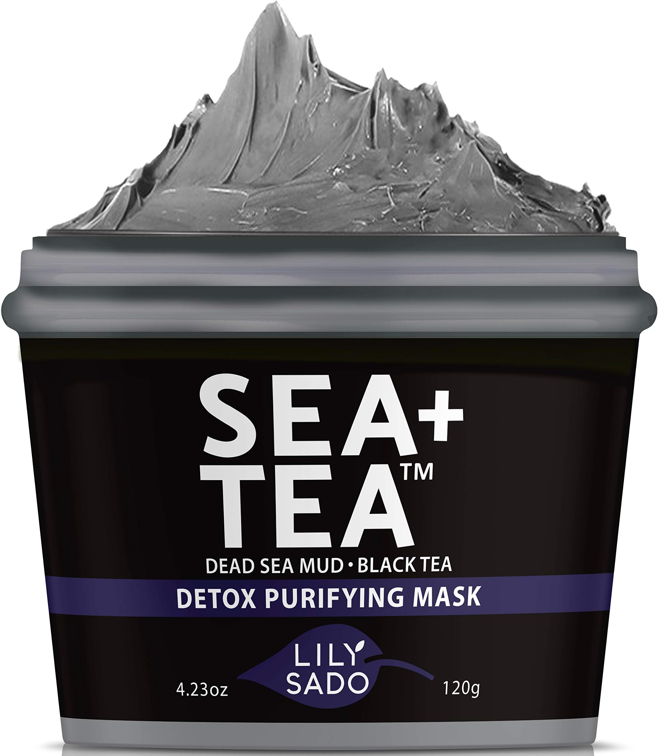 LILY SADO Dead Sea Mud Mask with Black Tea for Acne, Oily Skin & Blackheads - Best Anti-Aging Defense Against Wrinkles & Under-eye Dark Circles - Best Natural Pore Reducer - 4.23 oz
