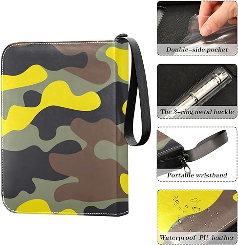 Miniatura 4 de Carpeta de tarjetas de camuflaje amarillo con 400 bolsillos, carpeta de almacenamiento de tarjetas intercambiables, álbum con mangas, cremallera