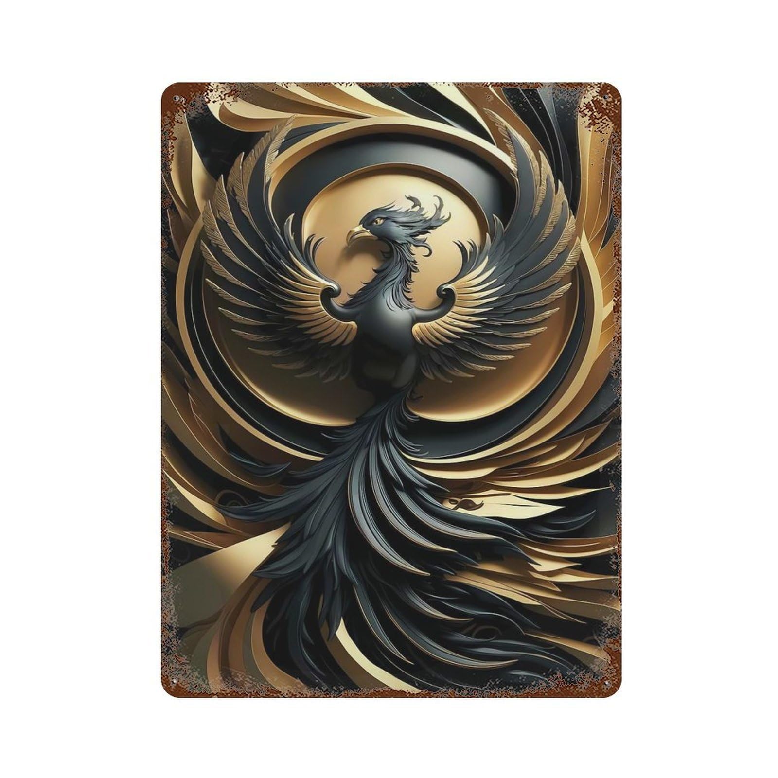 Vintage Metal Tin Sign Golden Abstract Phoenix 15.7"x11.8", Classic Wall Plaque for Pub, Kitchen And Man Cave Decor