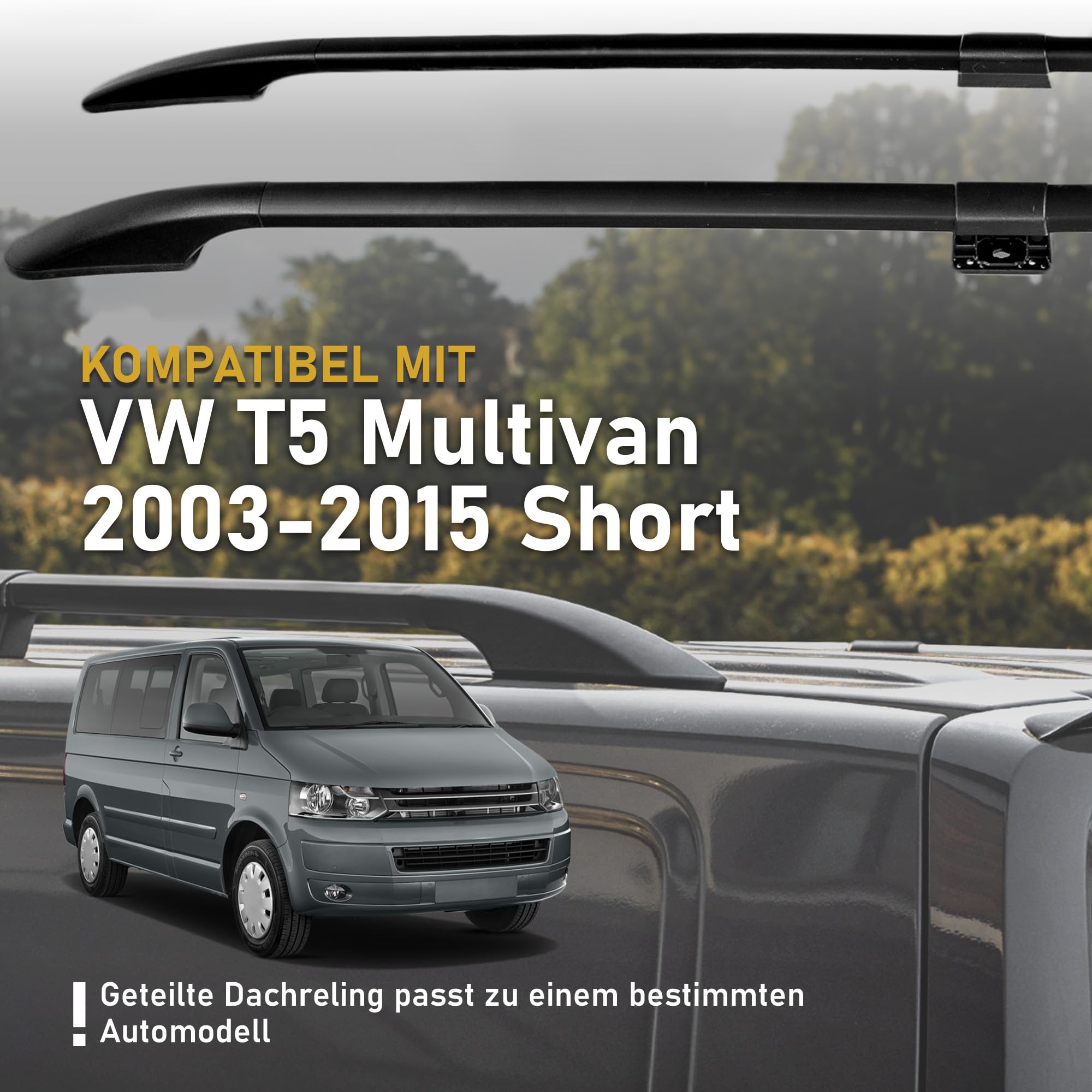 CHROMEMASTER Dachreling Dachträger Kompatibel mit VW T5 Multivan Short 2003-2015 | Zur Befestigung der Dachgepäckträger, Dachboxen oder Dachfahrradträger | Robuste Konstruktion aus Alu