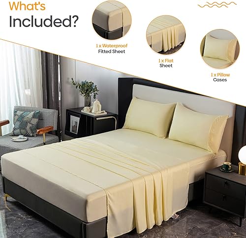 Miniatura 2 de Juego de sábanas bajeras impermeables  3 piezas, cómodo protector de colchón transpirable sin ruido, bolsillo profundo, funda hipoalergénica de
