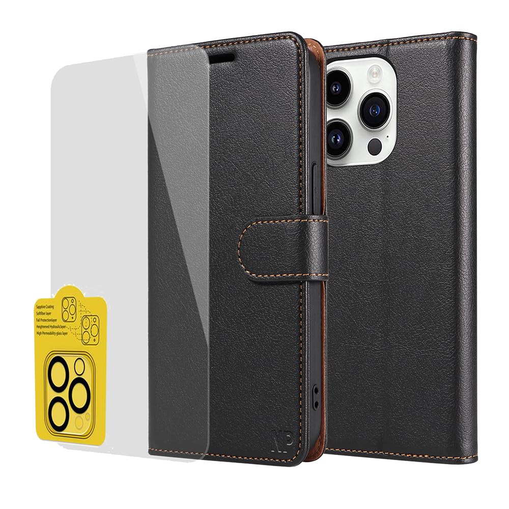 NP-Caser for iPhone 15 Pro Case, Premium Wallet PU Leather Flip Case with [RFID Blocking] [3 Card Slots] [Magnetic Closure] Soft Inner Case for iPhone 15 Pro (6.1-inch), Black