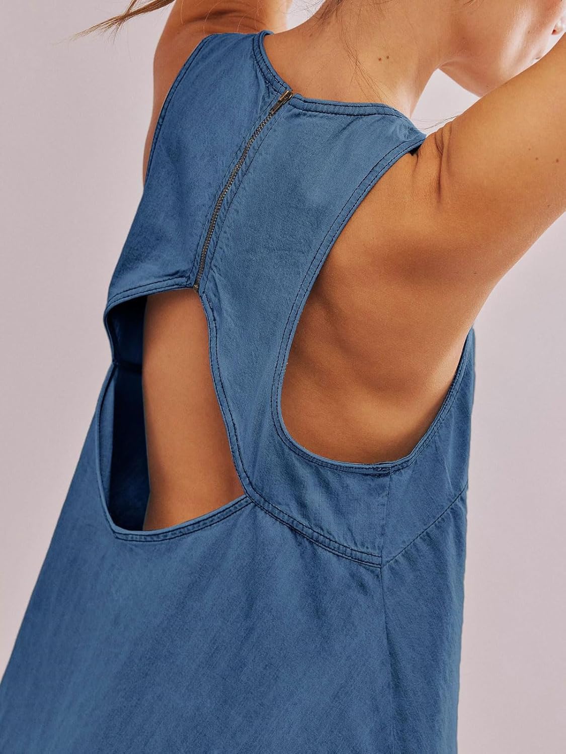 loveimgs Women Summer Sleeveless Denim Mini Dress Jean Tank Babydoll A Line Dress Cutout Flowy Jumper Overall Sundress - Image 6