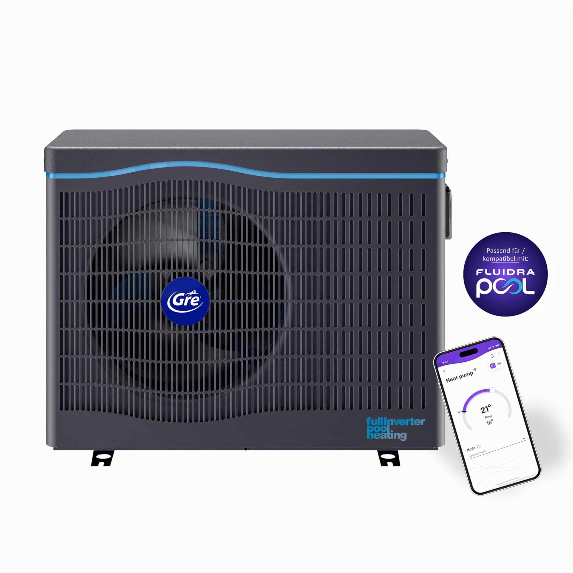 Gre HPGIC45 - Full Inverter-Wärmepumpe für Pools bis zu 45 m³, iAqualink+ App-Steuerung und hohe Energieeffizienz