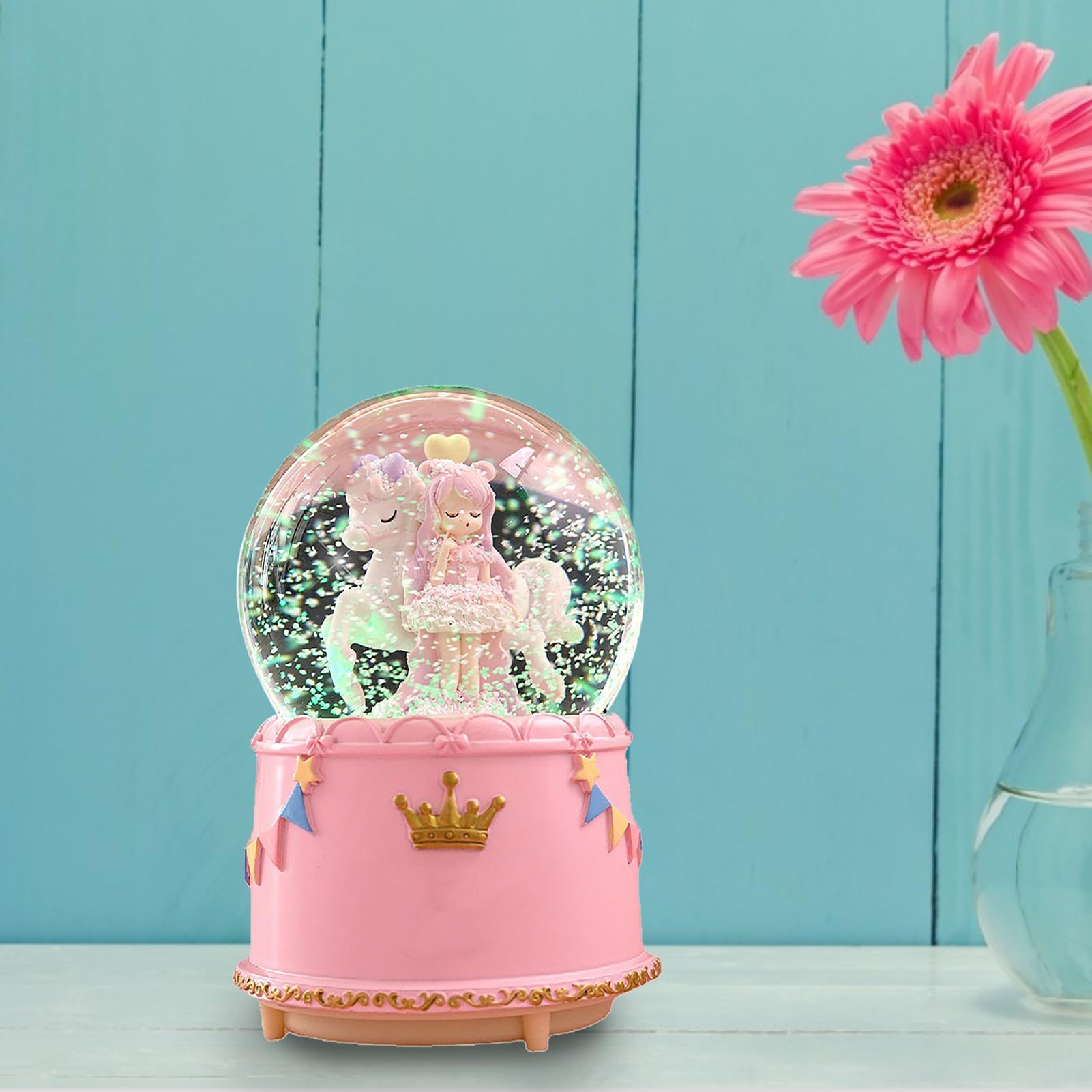 SEAFRONT Cartoon Look Snow Globe Crystal Ball Box z Mechanizmem Muzycznym dla Kobiet Przezroczysty Kryształowy Ornament