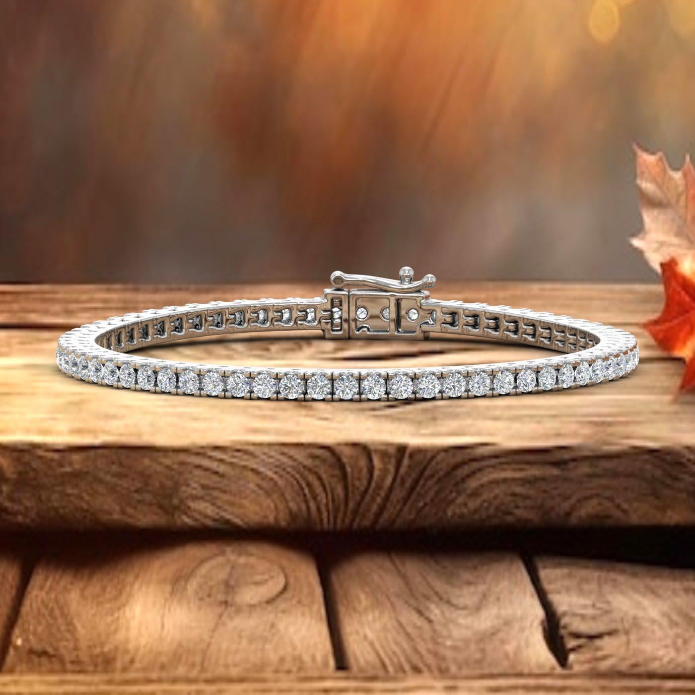 2.75 to 3 1/0 Carat Prong Set Round-Cut Natural Diamond Tennis Bracelet Box Chain for Women Gift in 10K Gold - IGI Certified (5.5 to 8 inch)