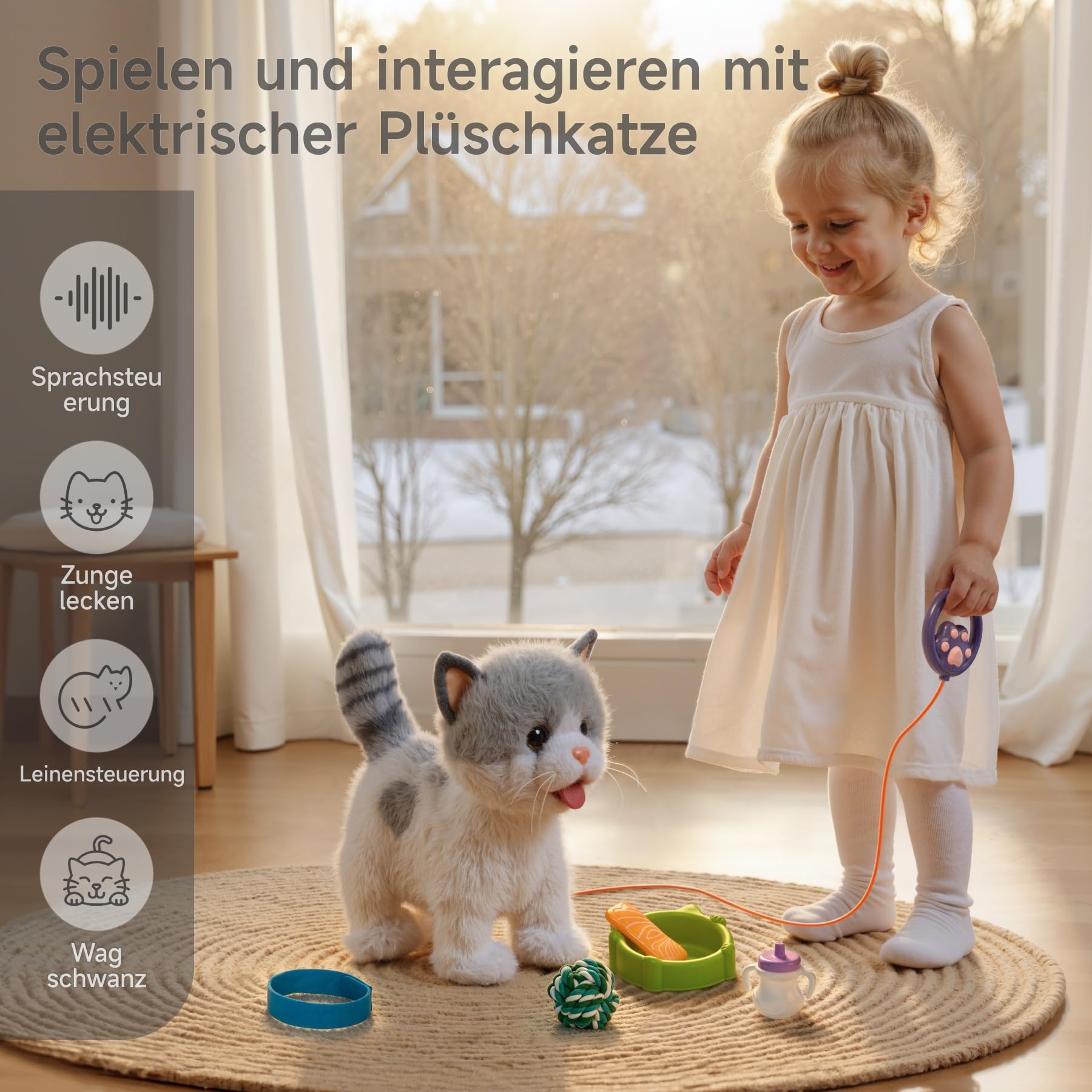OR OR TU Katze Spielzeug Kinder Plüsch Kätzchen Elektronische Haustiere mit Ferngesteuerter, Interaktives Spielzeug Katze der Läuft und Bellt, Leckt Spielzeug für Kinder Geschenk