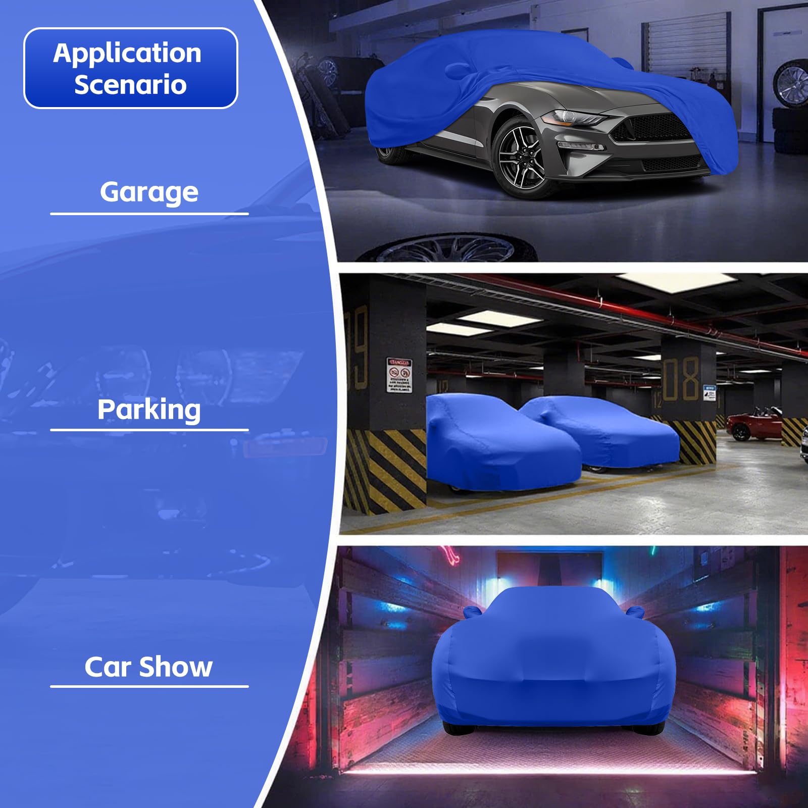 Funda Coche Interior para Coche Ford Mustang 2005-2026, Azul Funda para Coche Cubierta Cubre Coches, Lona elástica, Protectora al Polvo, Transpirable
