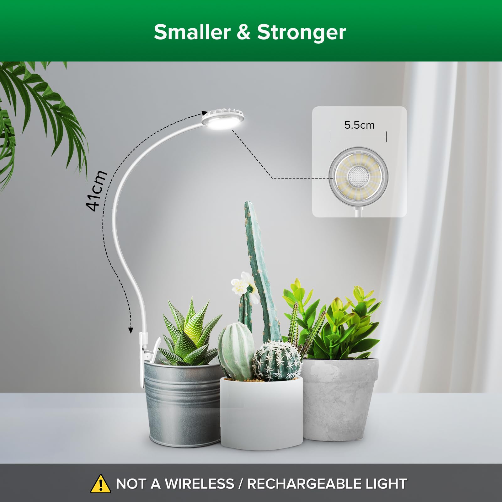 SANSI Lámpara LED De Cultivo De 4.5 W Con Clip Para Macetas,Espectro Completo,4 Niveles De Brillo,3/6/12 H,Temporizador,Ideal Para Suculentas Y Plantas Pequeñas,EU Enchufe,2 Unidades