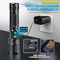 Vista 6 de Linternas Hoxida recargables de 2000 lúmenes de alto - Luz LED súper brillante de haz largo de 1500 metros con pantalla de potencia e impermeable