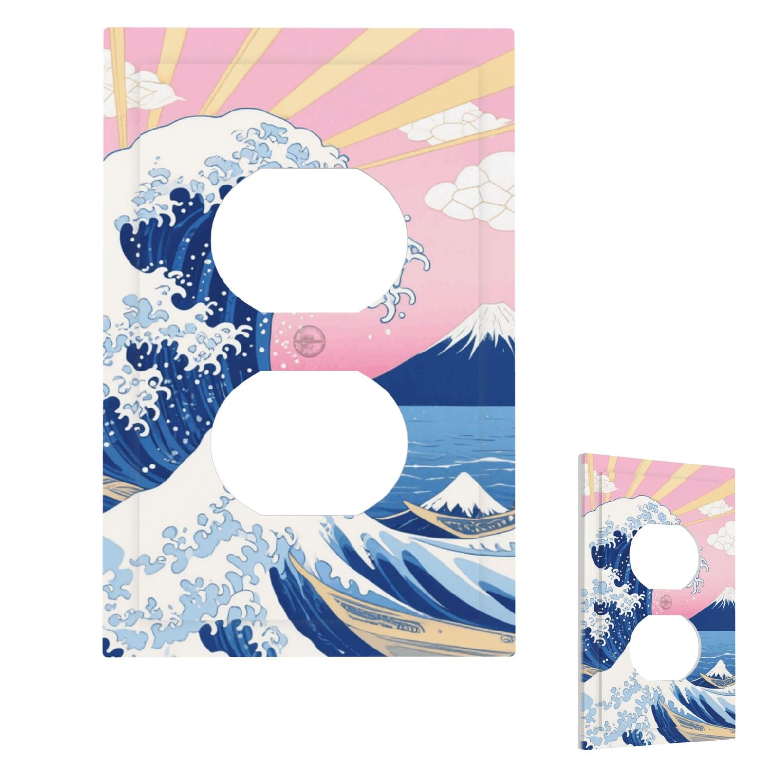 Fekiloot Duplex Great Waves Wall Plate Cover Modern Decorative 1 Gang Light Switch Cover Unbreakable Receptacle Outlet Covers For Living Room Bedroom Home Decor