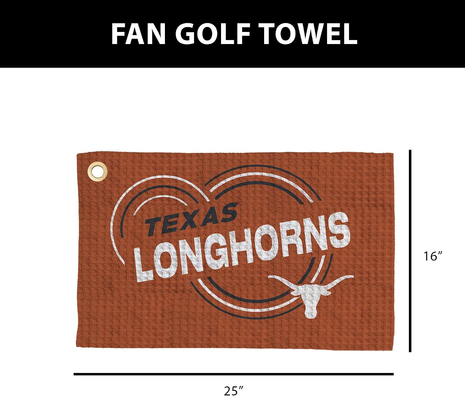 Northwest NCAA Texas Longhorns Golf Towel, Official Licensed Microfiber Waffle Fabric, Absorbent 16x25 in Club Cleaning Accessory, Droplets Design