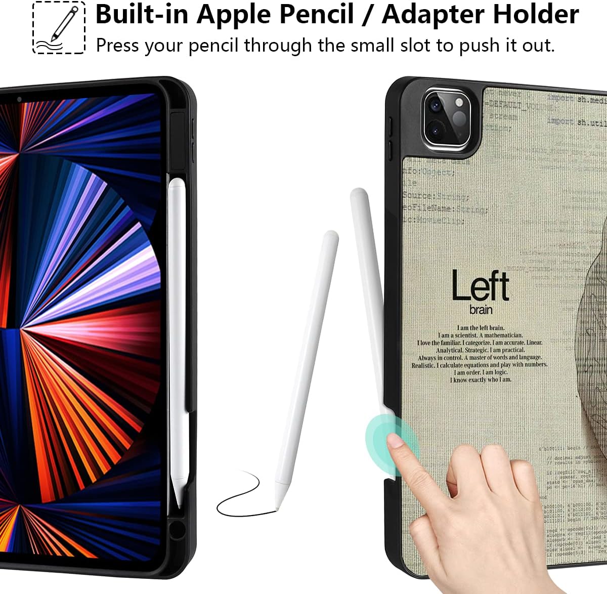 MEEgoodo for iPad Pro M2 12.9 Case 6th/5th/4th/3rd Generation 2022 2021 2020 2018 with Pencil Holder, Tablet Cover with Soft TPU Back Shell, Brain - Image 4