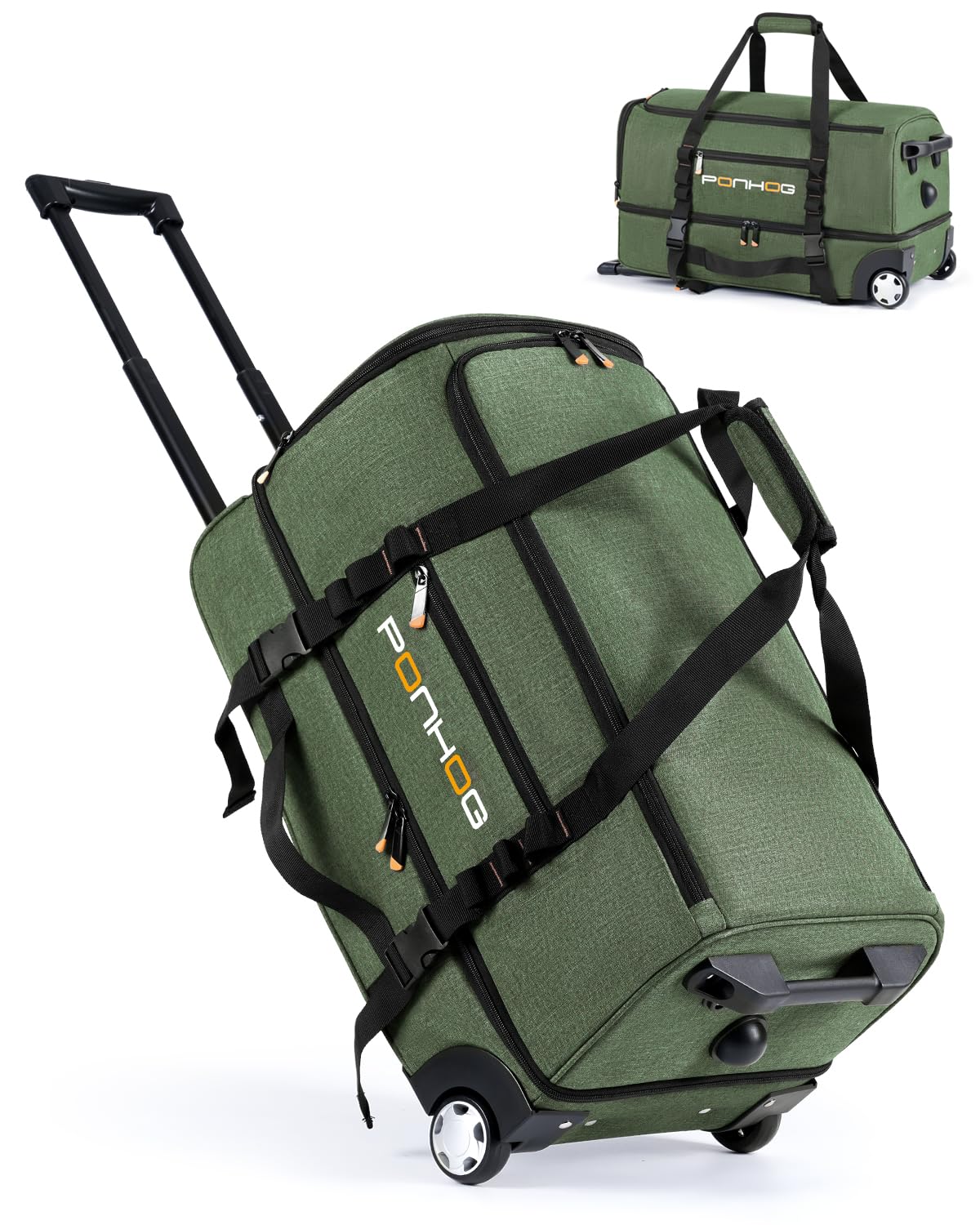 Ponhog Reisetasche mit Rollen - Trolley Sporttasche, Rolltasche mit Schuhfach und Wasserabweisend für Reisen, Fitness, Übernachtung, Ausflug, Wochenendausflug