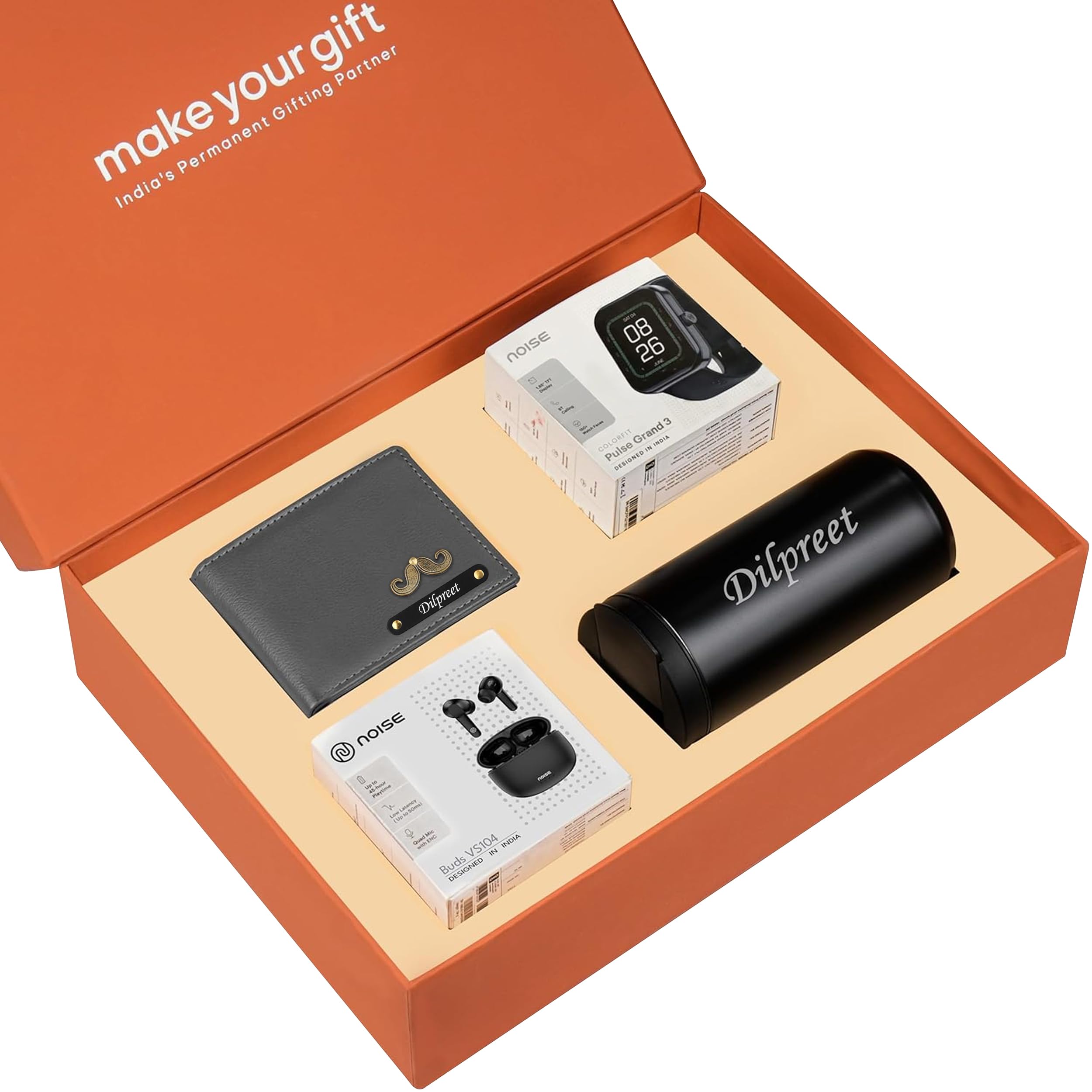 Personalized Wallet Smart Watch Earbuds & Tumbler Gift Hamper | Birthday, Anniversary & Valentine's Day Gift Set | Best for Husband, Boyfriend, Father, Brother, etc (Grey)-image-33