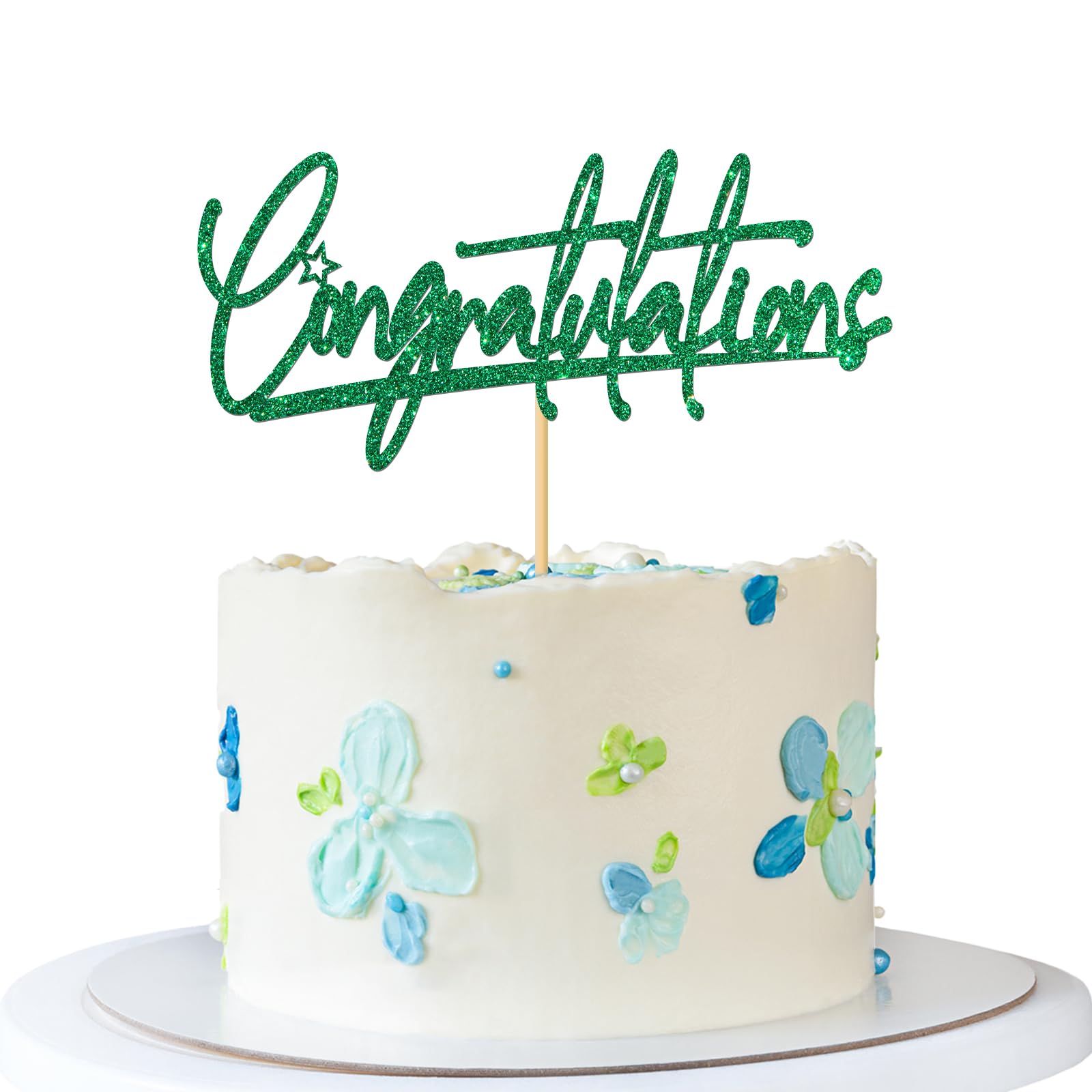 Congratulations Cake Topper - Graduation Cake Supplies - Retirement Wedding Birthday Anniversary Farewell Baby Shower Bridal Shower Party Decorations - Green Glitter