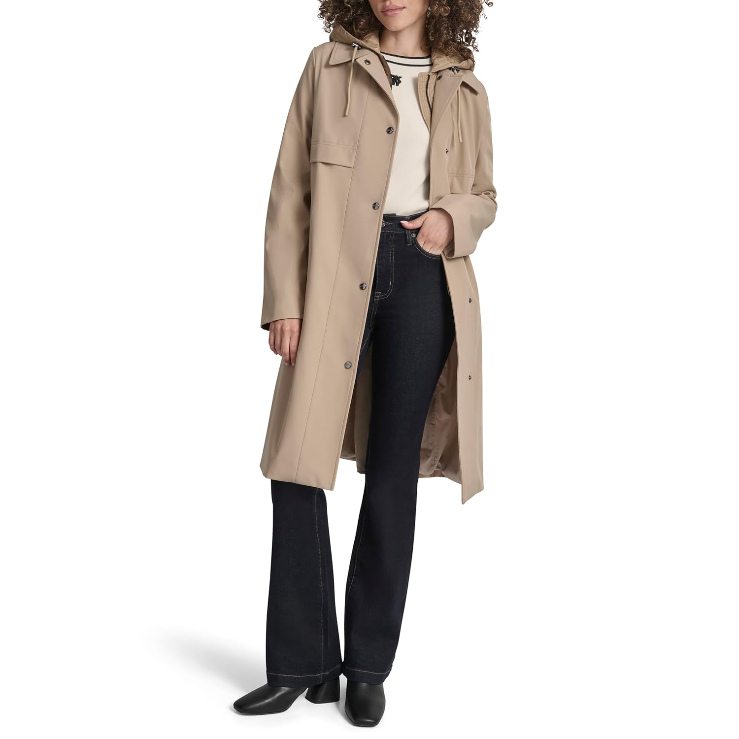 DKNY Women's Belted Trench Coat With Hood – Lightweight Water-resistant Long Jacket - Image 9