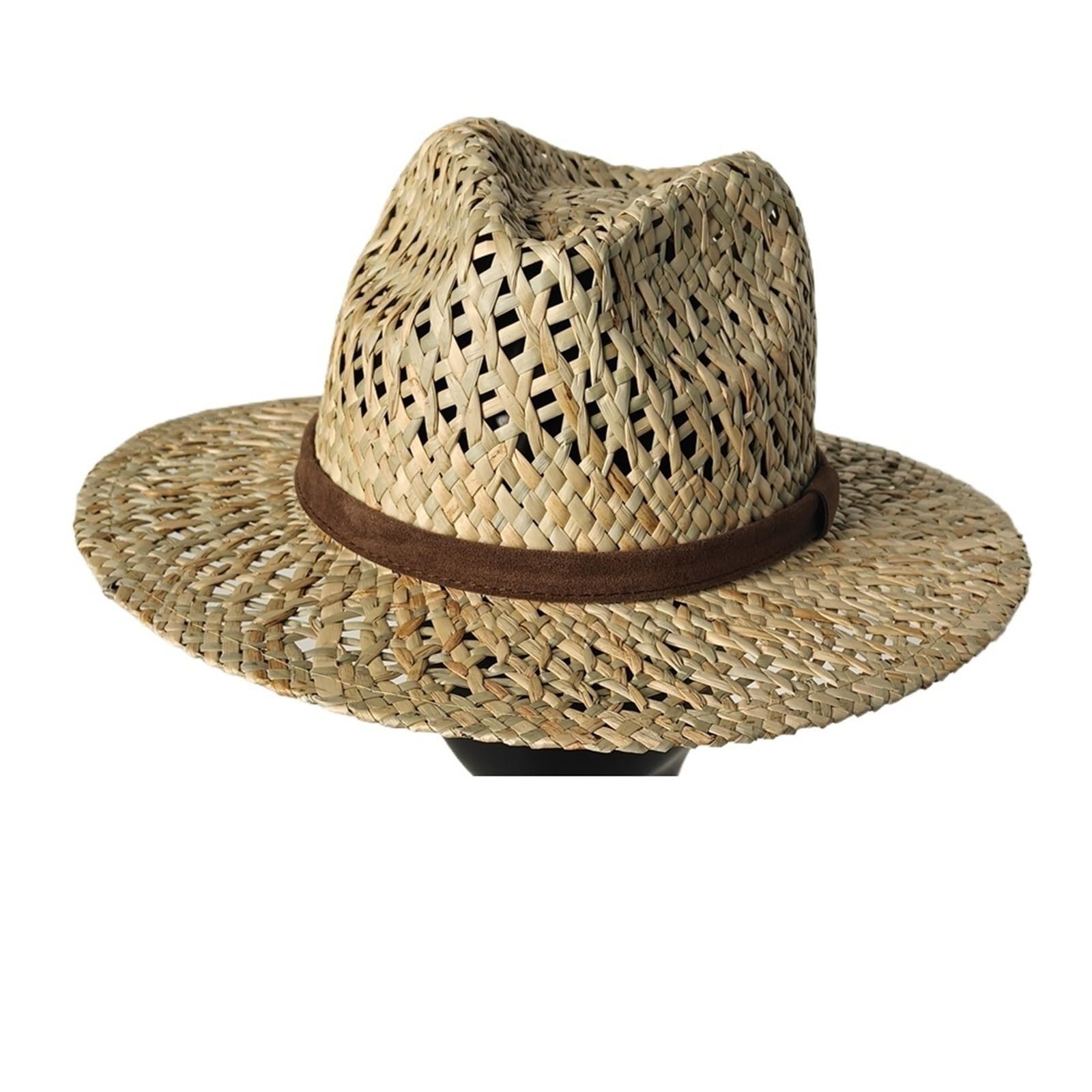 Cappello Fedora da Donna in Paglia Intrecciata A Mano con Nastro Marrone, Panama Spiaggia Traspirante