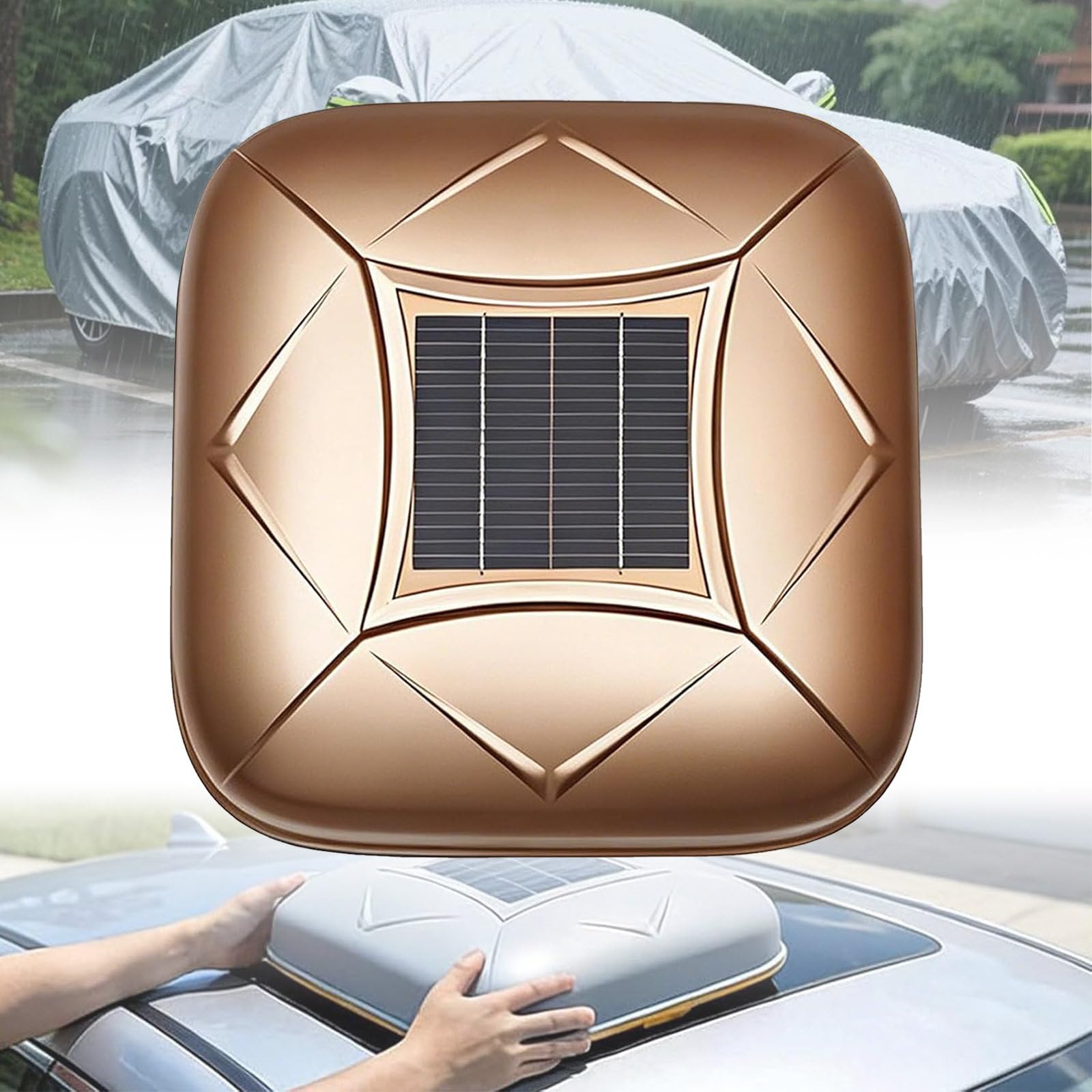 AETEREOS Solar Automatic Car Cover with Remote Control, Car Cover Solar Charging, Quick 10s Open, All-Weather Protection for Sedan SUV MPV, Multiple Sizes Gold-YM