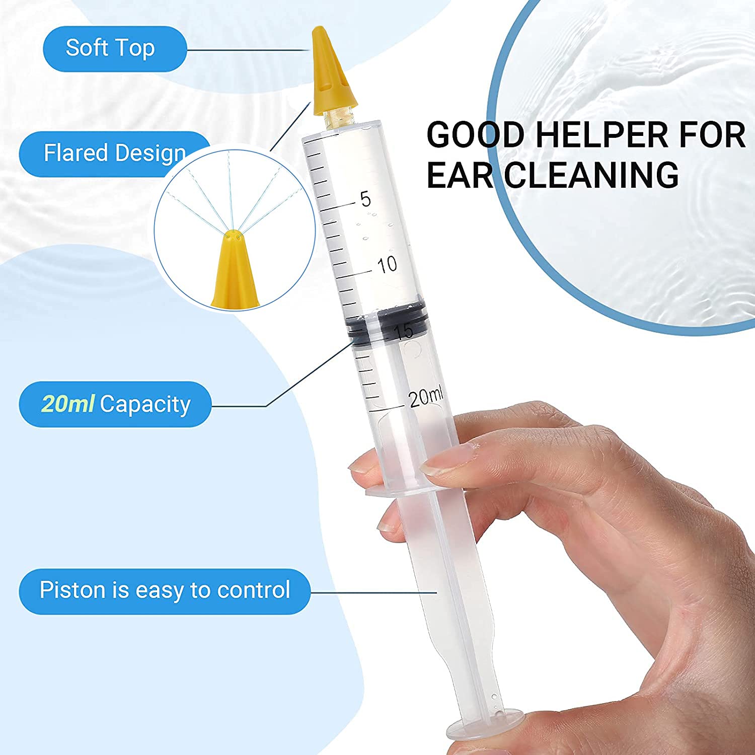 Pulitore Orecchie con 4 Punte a Getto Quintupla, Kit Siringa Pulisci Orecchie, Pulitore Intelligente per le Orecchie per Rimuovere il Cerume Facile da pulire per Bambini e Adulti