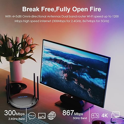 Miniatura 4 de WAVLINK Router WiFi de doble banda AC1200 2025, Internet inalámbrico de alta velocidad de 1200 Mbps, 4 puertos Gigabit, USB 3.0, tecnología