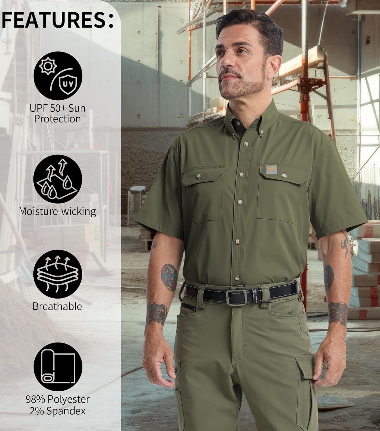 Mens Regular Fit Work Utility Shirt Midweight with Two Chest Pockets Wrinkle-Resistant Industrial Work Wear - Image 5