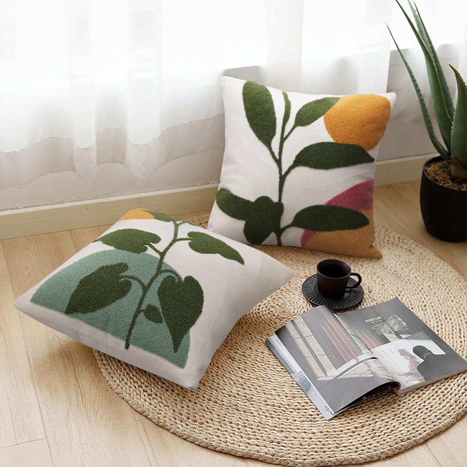 JASEN Abstract Boho Pillow Covers 18x18,Soft Mid Century Geometric Cactus Decorative Throw Pillows for Couch Bed Sofa Bedroom（Only 1 Pillow Cover）