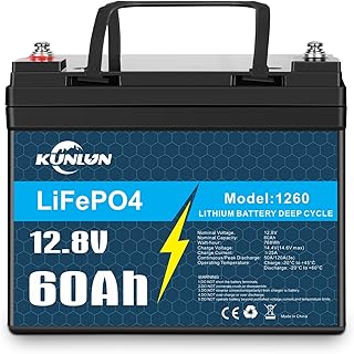 KUNLUN 60Ah 12V LiFePO4 Battery for Marine, Boat, Trolling Motors, Yacht, RV, Solar Off-Grid, Built-in 50A BMS Low-Temp Protection 12 Volt Deep Cycle Lithium Iron Battery with Mini Size