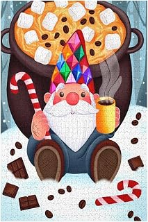 Hot Cocoa Gnome Christmas Wooden Puzzle 300 Pieces Jigsaw Puzzles for Adults Puzzle Educational Toys Challenging Fun Games Gifts for Elders Kids Family and Friends