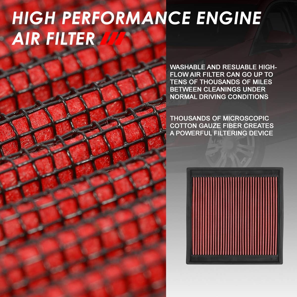 Auto Dynasty High Flow Engine Air Panel Filter Drop-in Reusable & Washable Compatible with Cadillac SRX 3.0L 3.6L/SAAB 9-4X 2.8L 3.0L 10-16 (Red)