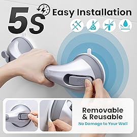 TAILI Shower Grab Bar, 12 Inch Shower Handle for Bathtubs and Elderly, Suction Grab Bars for Seniors Bathroom Safety Handles for Elderly, No Drilling Removable, Silver