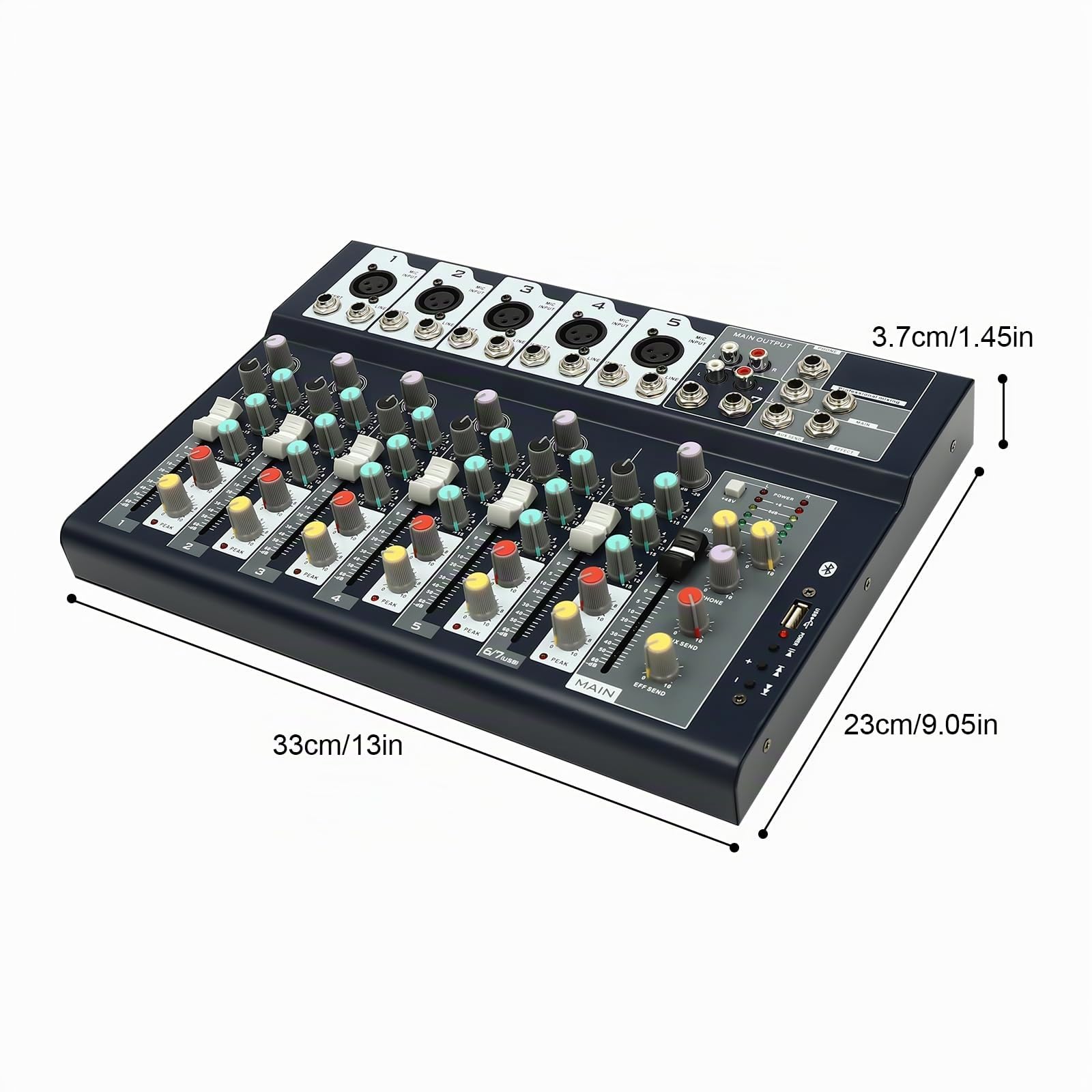 Mezclador profesional, sonido estéreo de 7 canales, consola mezcladora, mesa de mezcla en vivo, profesional con USB Bluetooth, consola DJ Audio Sound Mixer para karaoke, canto, KTV doméstico, estudios