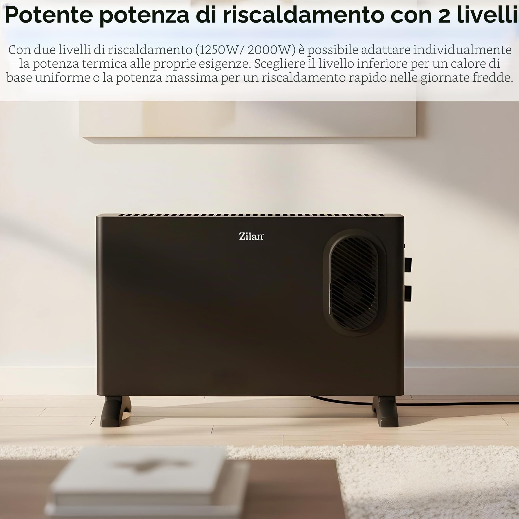 Termoconvettore elettrico con termoventilatore – Riscaldamento elettrico con ventilatore – Termoventilatore commutabile separatamente – Risparmio energetico silenzioso – Riscaldamento a convettore