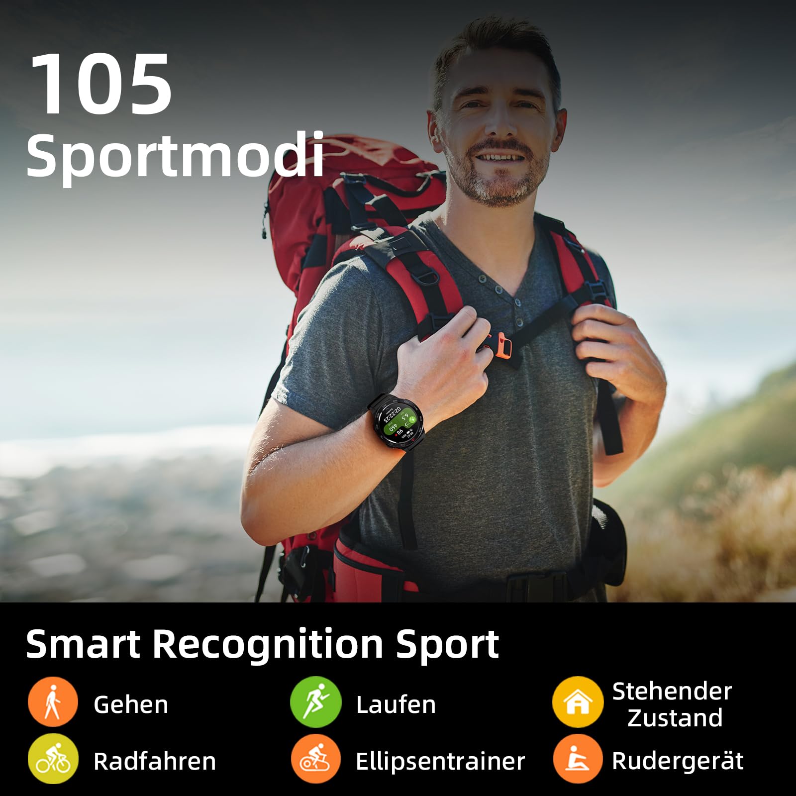Mibro GS Pro Reloj Inteligente Hombre para Correr con Llamada Bluetooth, 1.43" AMOLED Smartwatch con GPS, 5ATM Impermeable, Altímetro, Barómetro, Brújula, 105 Modos Deportivos para Android iOS