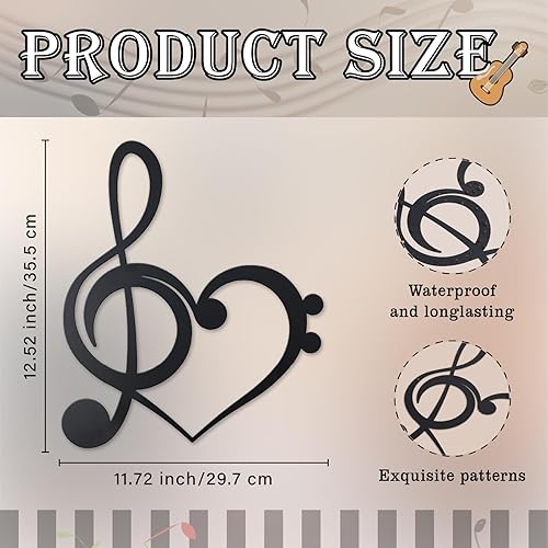 Miniatura 3 de KOYILTD Decoración de pared de metal negro con corazón, decoración de notas musicales, decoración de pared de corazón, arte de pared para sala de