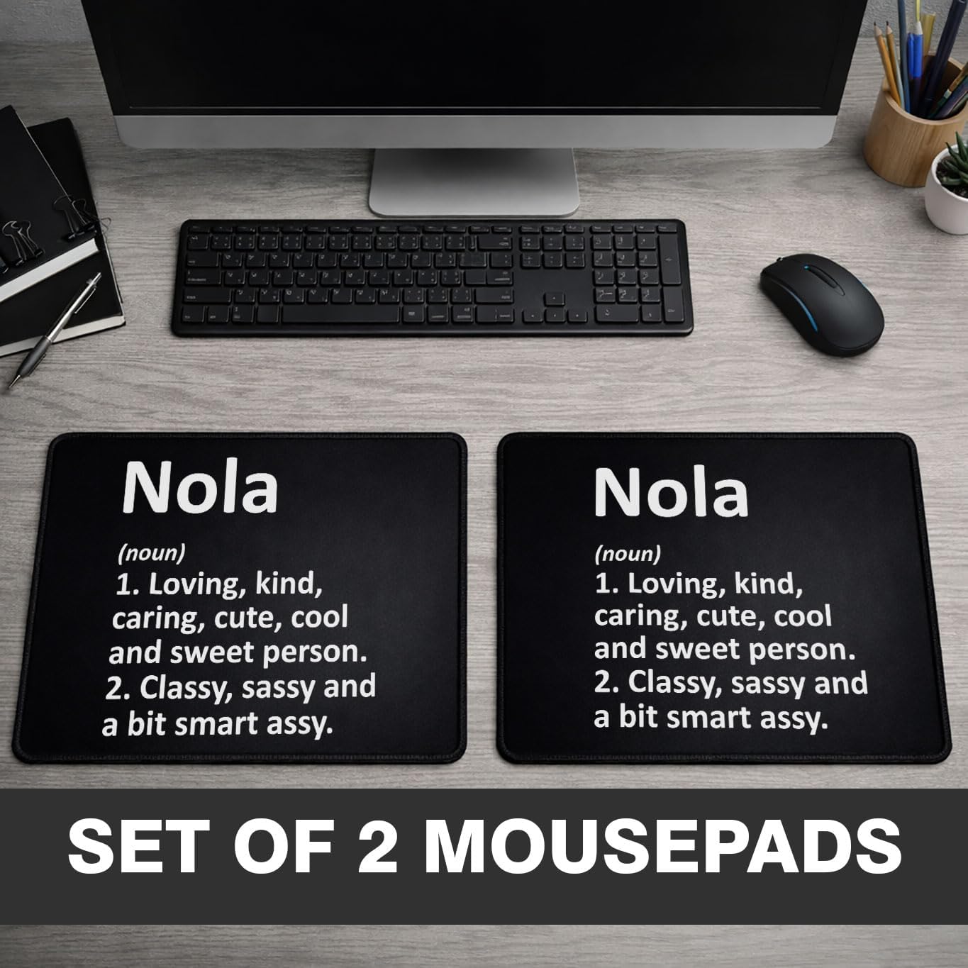Nola Definition Mouse Pad, Rubber, Black, Non-Slip Base, Office, 9.5 x 7.9 inches, Rectangular, 2 Pack image 5