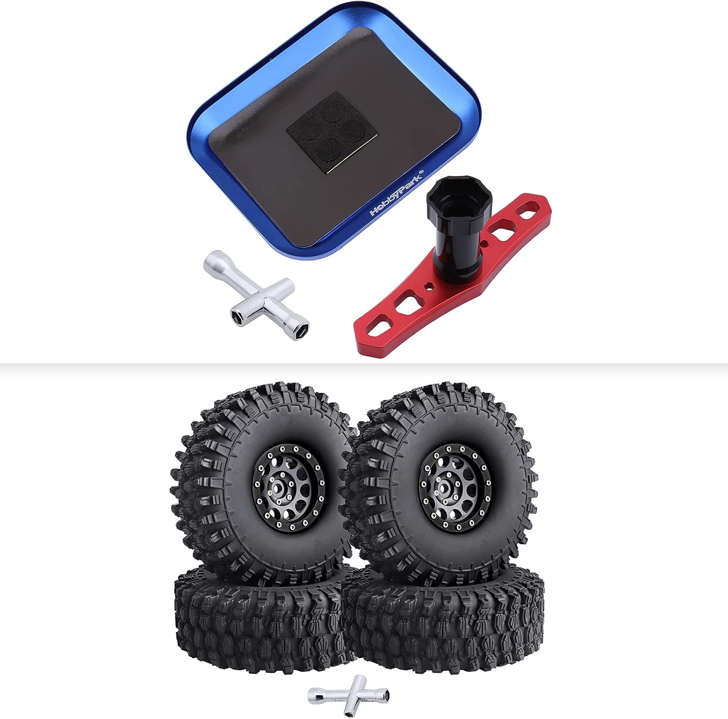 HobbyPark 1.9 Beadlock Wheels and Tires & RC Wheel Wrench