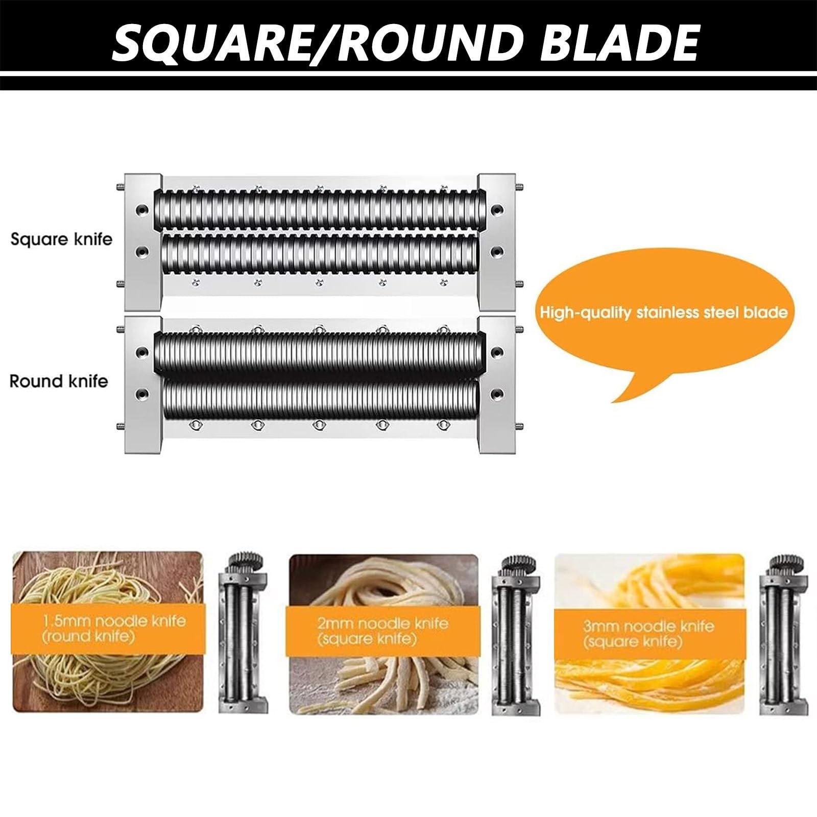 MáQuina para Hacer Masa con Rodillo EléCtrico, MáQuina para Hacer Pasta Comercial, MáQuina para Prensar Fideos para AlbóNdigas y Fideos con Cabezal de Corte de 1,5 mm/2 mm/3 mm,RoundNoodle-3mm