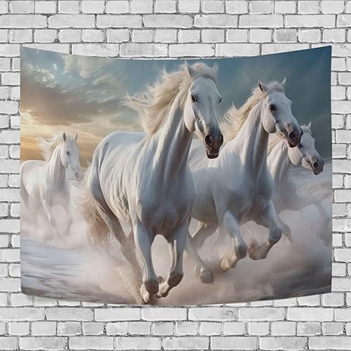 Miniatura 2 de Qilmy Tapiz de caballo corriendo lavable de poliéster para colgar en la pared, para sala de estar, dormitorio, fiesta, decoración del hogar, 60 x 40