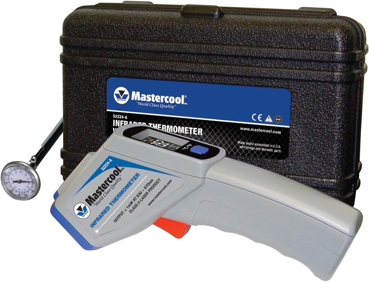Mastercool 52224-A-SP Infrared Thermometer with Circular Laser, carrying case, and dial thermometer