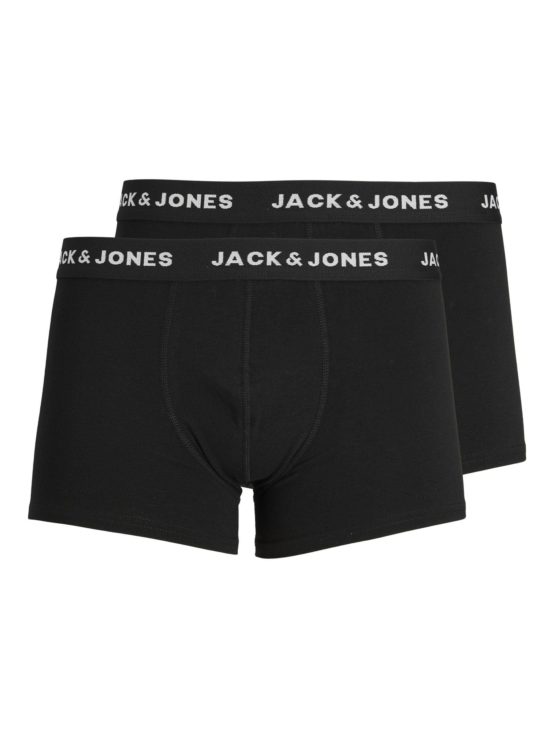 Jack & Jones Men's Black/Detail:black Jacjon Trunks 2 Pack Noos Boxer Shorts, L Uk