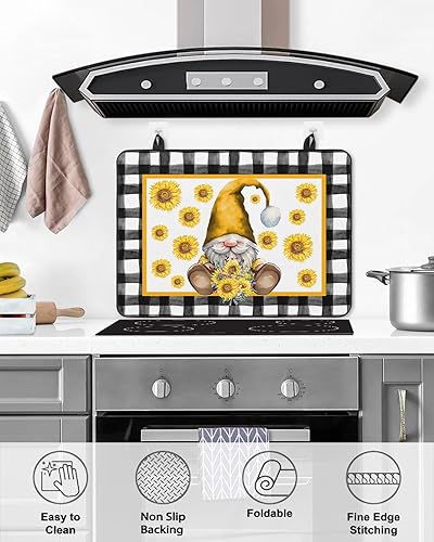 Miniatura 5 de Cubierta de estufa para estufa eléctrica, girasoles de gnomo de otoño, diseño de búfalo negro y blanco, cubierta superior de estufa a cuadros para