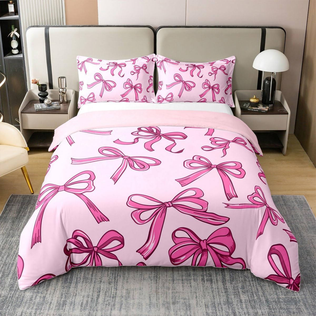 Homewish Urocza różowa kokarda king size pościel kokardka księżniczka bawełna poszewka na kołdrę zestaw dla dziewczynek dzieci wstążka różowa kokarda węzeł poszewka na kołdrę dla nastolatków dzieci