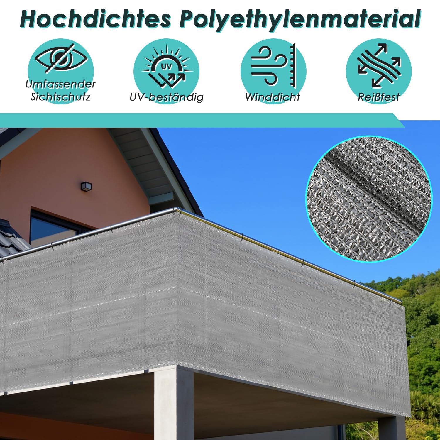 Brise-Vue polyéthylène 150 g/m², Protection Vent Poussière Soleil, Anthracite 1,8 x 10 m